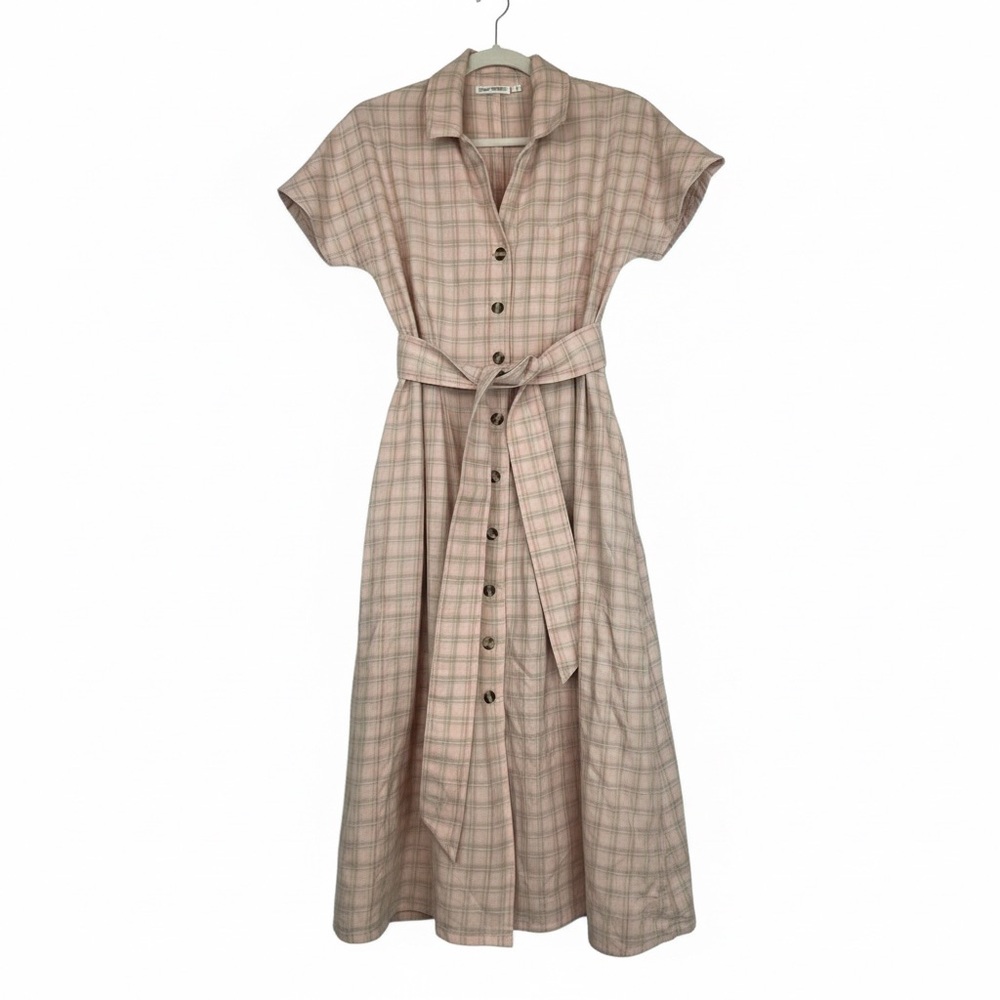 Roller Rabbit Pink Plaid Cotton Button Front Midi Shirt Dress XS